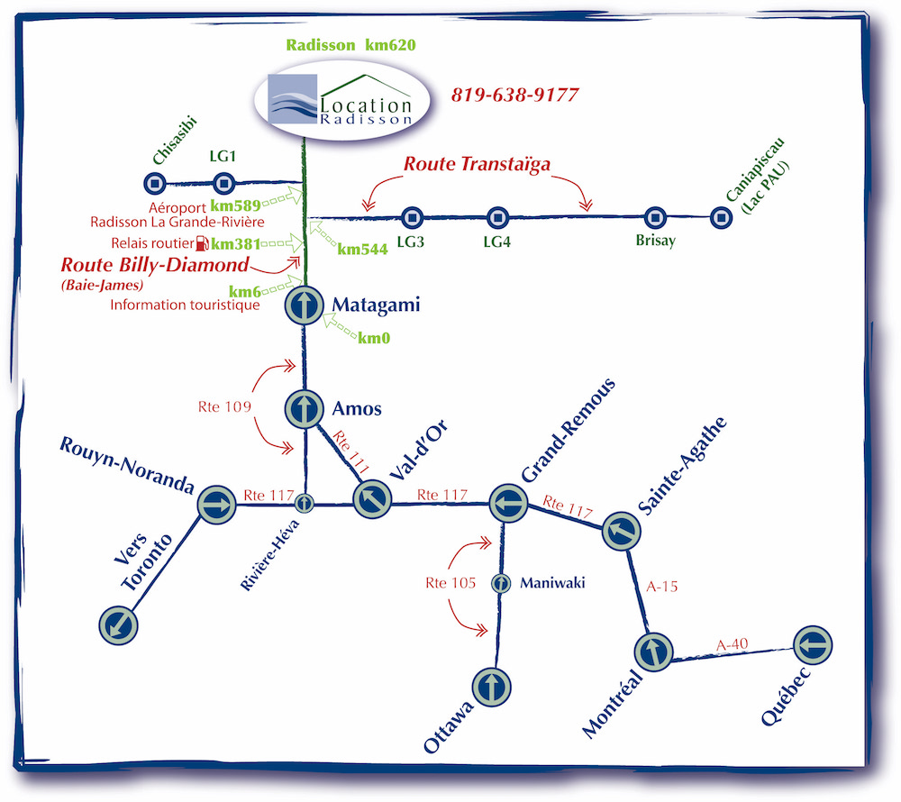 carte chemin vers Radisson